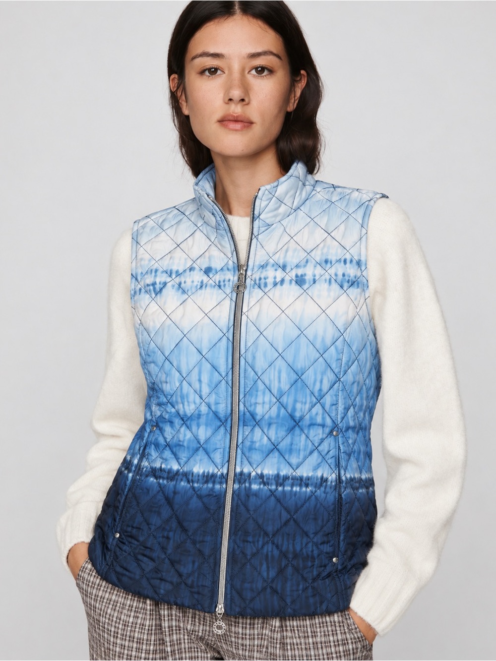 NWT Allison Daley Diamond Quilted Ombre Zip Up Vest Blue Sz 2X